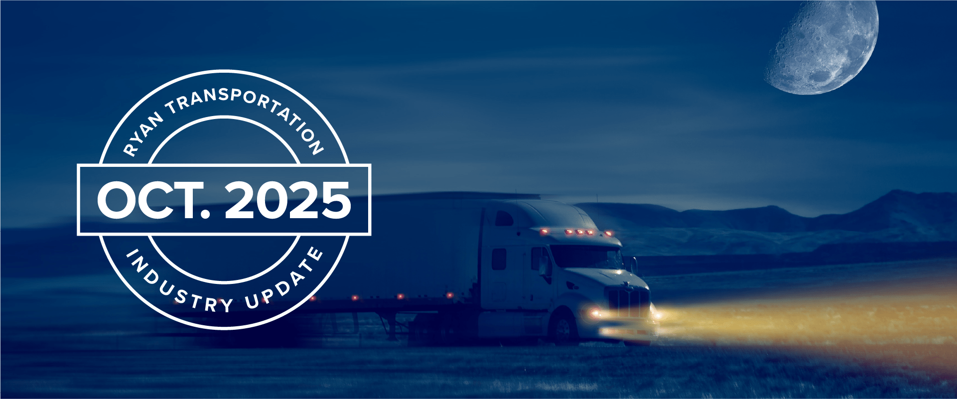 truck with headlights driving beneath a moon